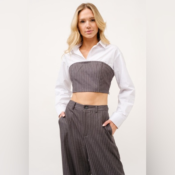 Tailored Stripe Long Sleeve and Wide Leg Pant Set Size S - Picture 6 of 6